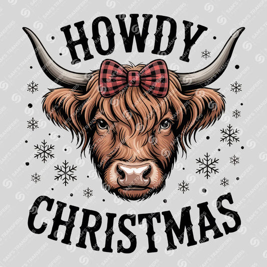 Apparel featuring a Howdy Christmas-themed DTF transfer.