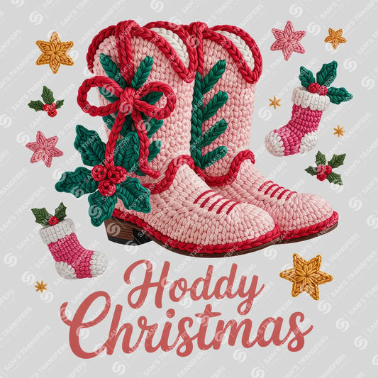 Apparel featuring a Howdy Christmas-themed DTF transfer.