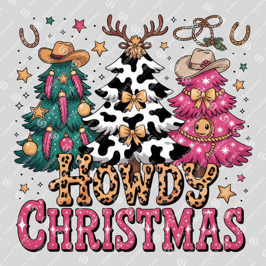 Apparel featuring a Howdy Christmas-themed DTF transfer.
