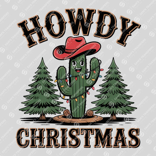 Apparel featuring a Howdy Christmas-themed DTF transfer.