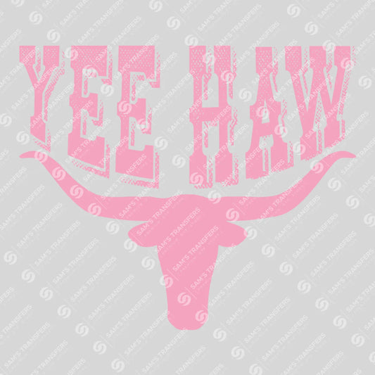 Apparel featuring a Yee Haw-themed DTF transfer.