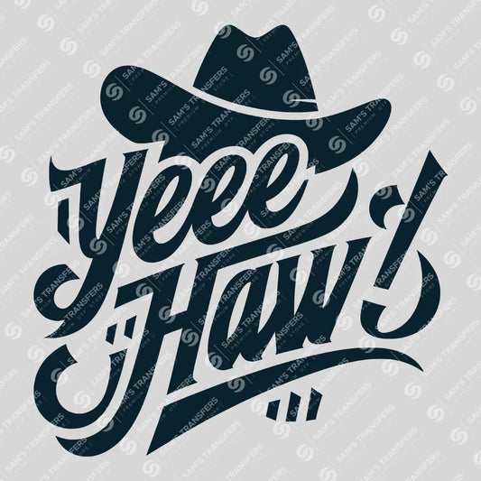 Apparel featuring a Yee Haw-themed DTF transfer.