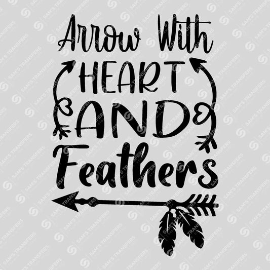 Apparel featuring a Arrow with Heart and Feathers-themed DTF transfer.