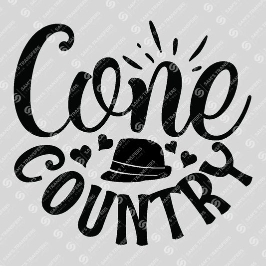 Apparel featuring a Cone Country-themed DTF transfer.
