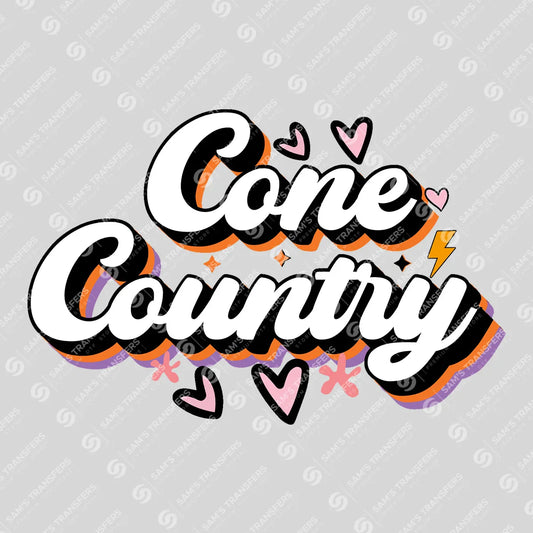 Apparel featuring a Cone Country-themed DTF transfer.
