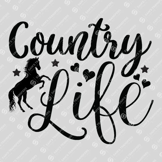 Apparel featuring a Country Life-themed DTF transfer.