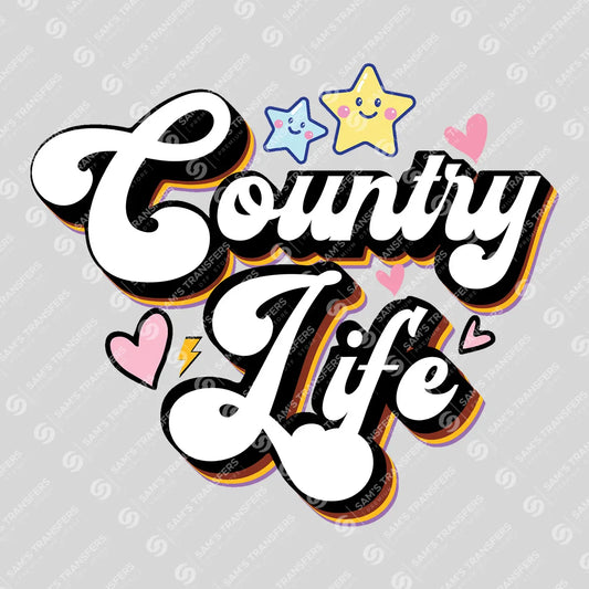 Apparel featuring a Country Life-themed DTF transfer.