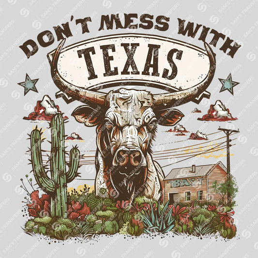 Apparel featuring a Don't Mess with Texas-themed DTF transfer.