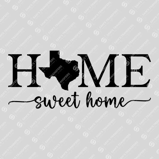 Apparel featuring a Home Sweet Home-themed DTF transfer.