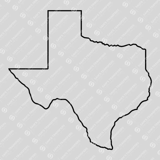 Apparel featuring a Texas State Outline-themed DTF transfer.