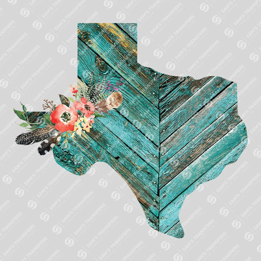 Texas Teal Floral Ready-to-Press DTF Transfer | SAT08862