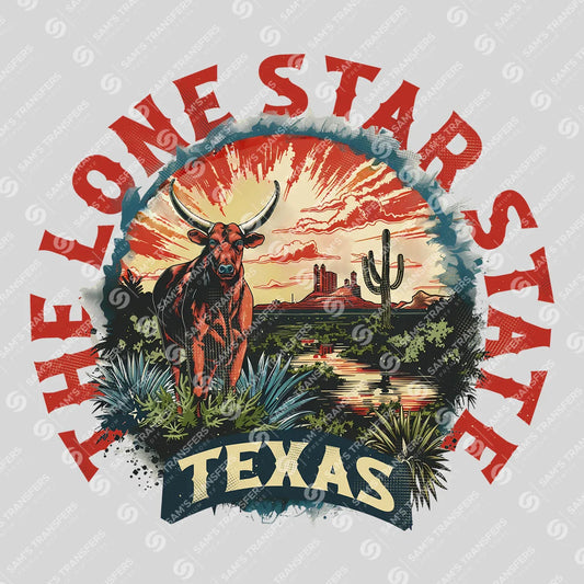 Apparel featuring a Texas the Lone Star State-themed DTF transfer.