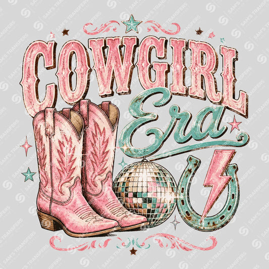 Apparel featuring a Cowgirl Era-themed DTF transfer.