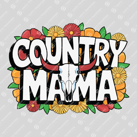 Apparel featuring a Country Mama-themed DTF transfer.
