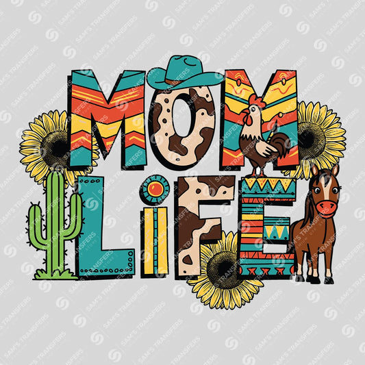Apparel featuring a Mom Life-themed DTF transfer.