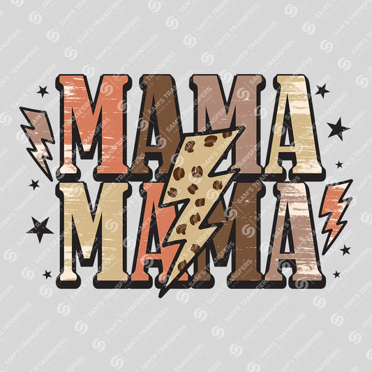 Apparel featuring a Mama Lightning Bolt-themed DTF transfer.