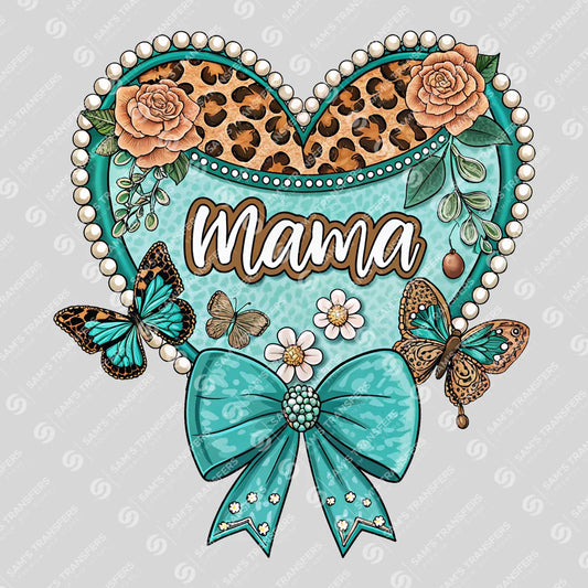 Apparel featuring a Mama Heart Bow-themed DTF transfer.