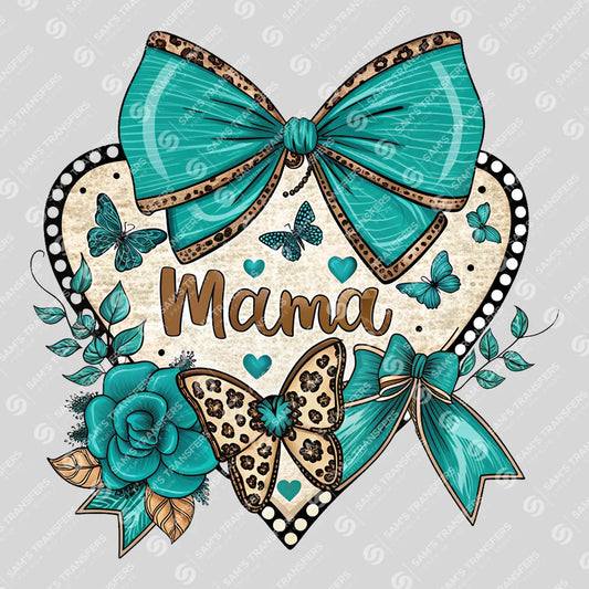 Apparel featuring a Mama Teal Heart-themed DTF transfer.