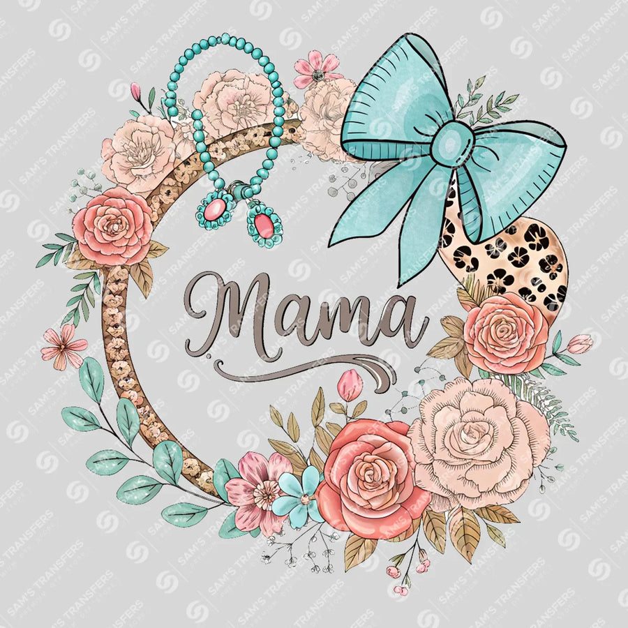 Mama Wreath Bow Ready-to-Press DTF Transfer | SAT09047