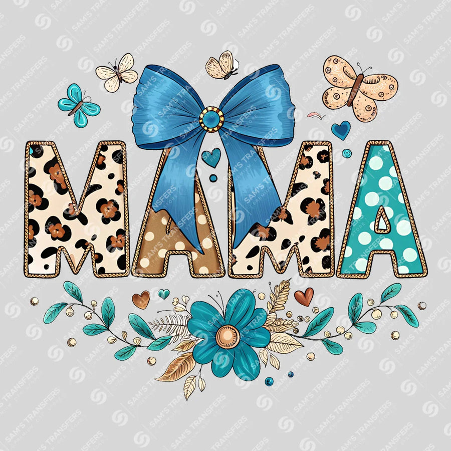 Mama Blue Bow Ready-to-Press DTF Transfer | SAT09050
