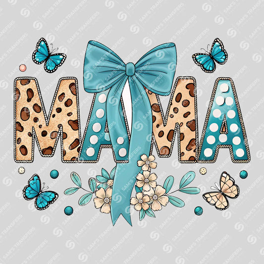 Apparel featuring a Mama Polka Bow-themed DTF transfer.