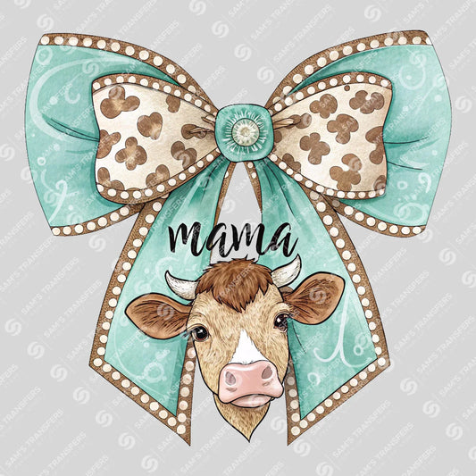 Apparel featuring a Mama Cow Bow-themed DTF transfer.