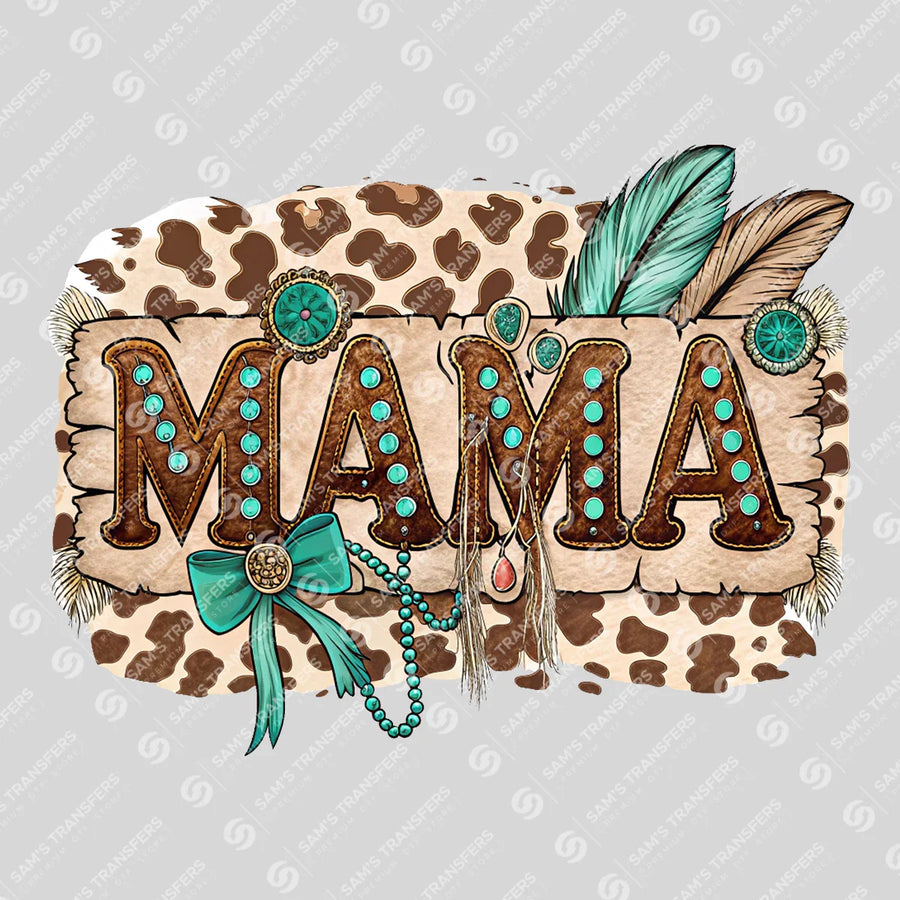 Mama Cowhide Feathers Ready-to-Press DTF Transfer | SAT09061