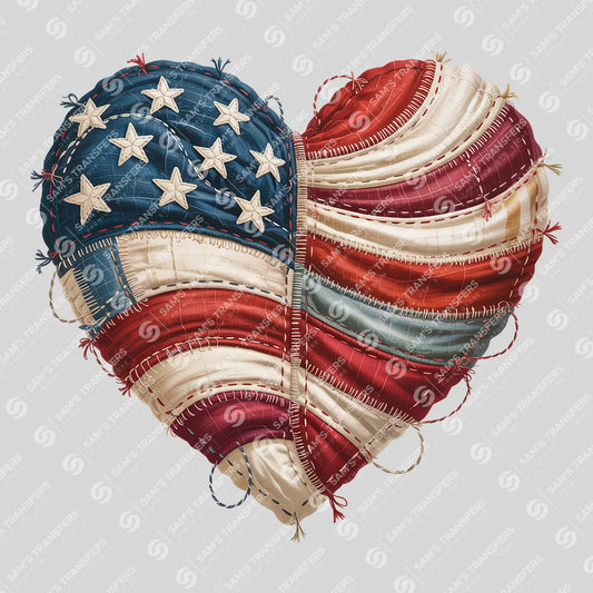 Apparel featuring a American Flag Heart-themed DTF transfer.