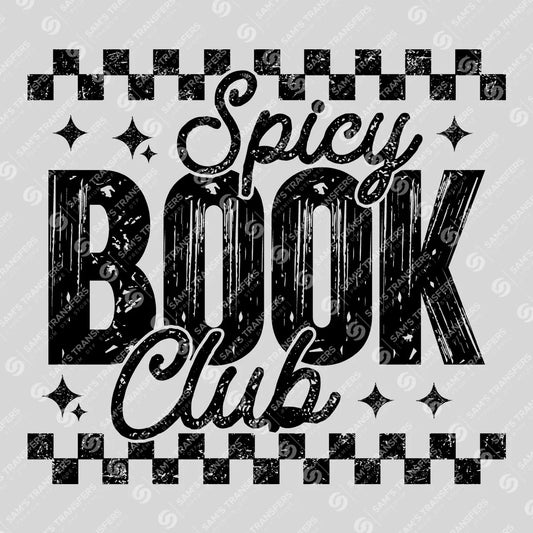 Apparel featuring a Spicy Book Club-themed DTF transfer.