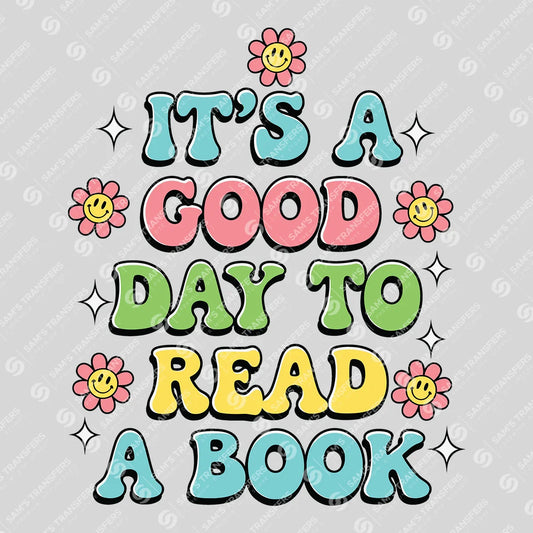 Apparel featuring a Good Day to Read a Book Daisy-themed DTF transfer.