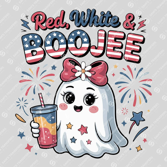 Apparel featuring a Red White and Boojee-themed DTF transfer.