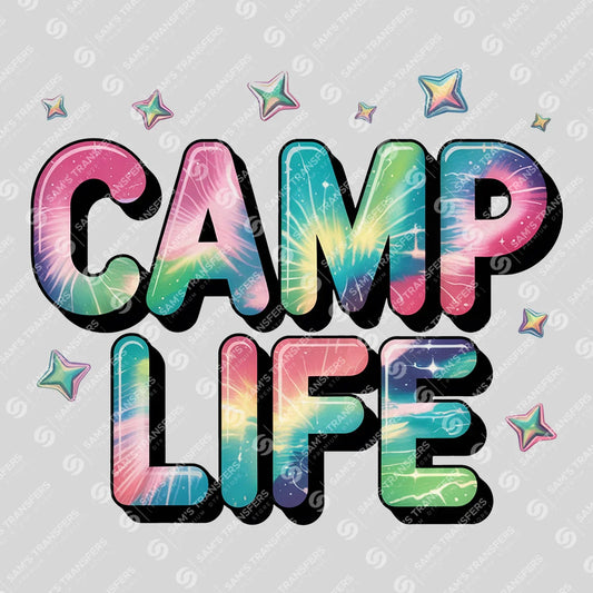 Apparel featuring a Camp Life-themed DTF transfer.