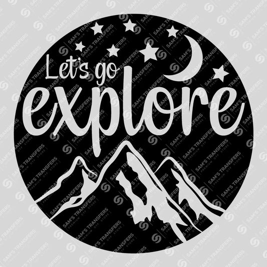 Apparel featuring a Let's Go Explore Moon-themed DTF transfer.