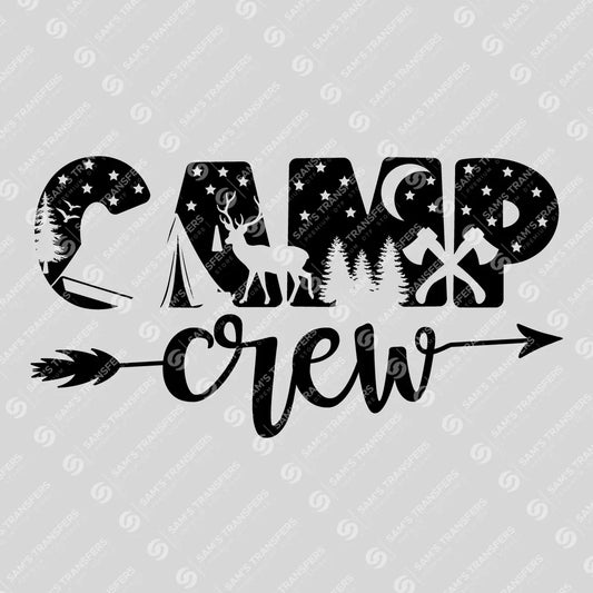 Apparel featuring a Camp Crew Scenic-themed DTF transfer.