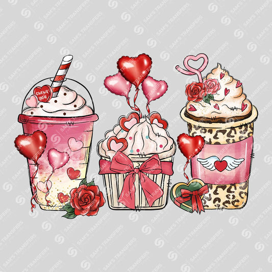 Apparel featuring a Valentine Coffee Love-themed DTF transfer.