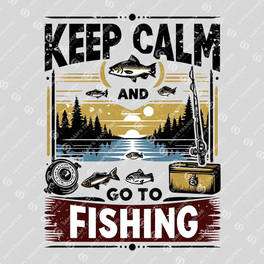 Apparel featuring a Keep Calm And Go Fishing-themed DTF transfer.