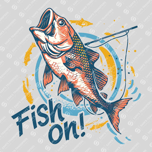 Apparel featuring a Fish On-themed DTF transfer.