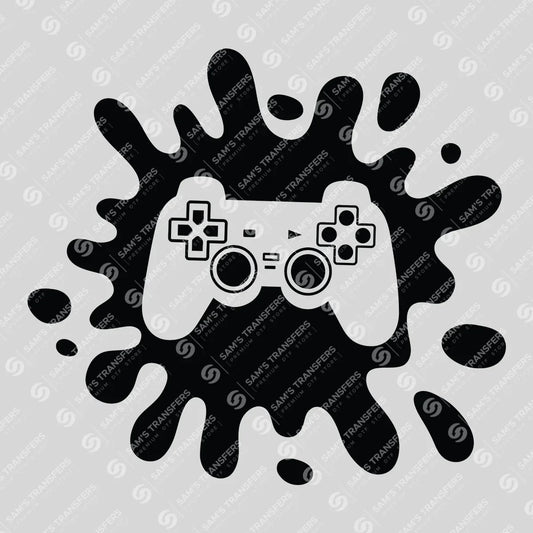 Apparel featuring a Gamer Controller Splash-themed DTF transfer.