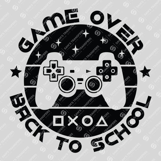 Apparel featuring a Game Over Back To School-themed DTF transfer.