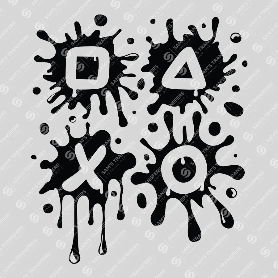 Gamer Button Splatter Ready-to-Press DTF Transfer | SAT09622