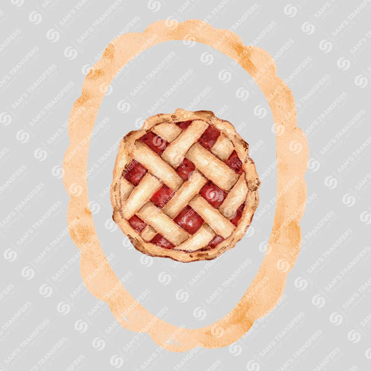 Apparel featuring a Cherry Lattice Pie-themed DTF transfer.
