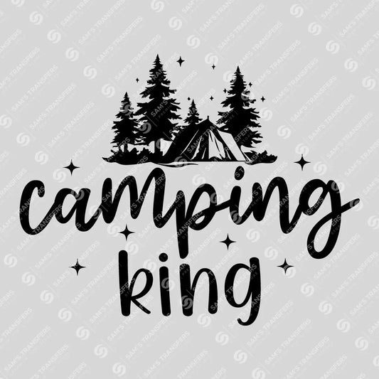 Apparel featuring a Camping King-themed DTF transfer.