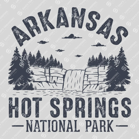 Apparel featuring a Arkansas Hot Springs National Park-themed DTF transfer.