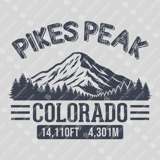 Apparel featuring a Pikes Peak Colorado Elevation-themed DTF transfer.