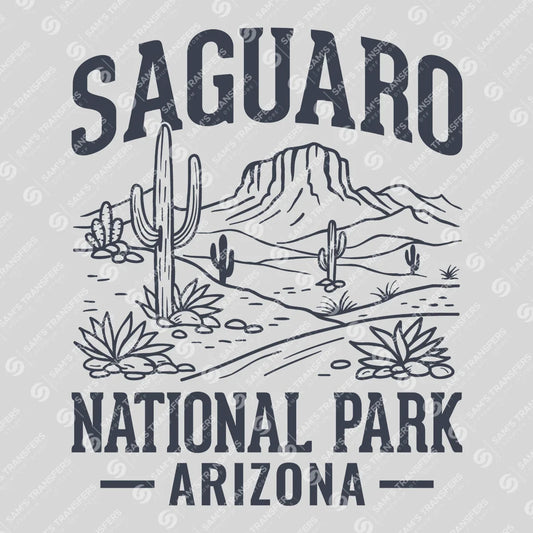 Apparel featuring a Saguaro National Park Arizona-themed DTF transfer.