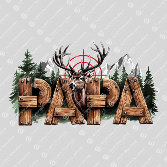 Apparel featuring a Papa Hunting-themed DTF transfer.