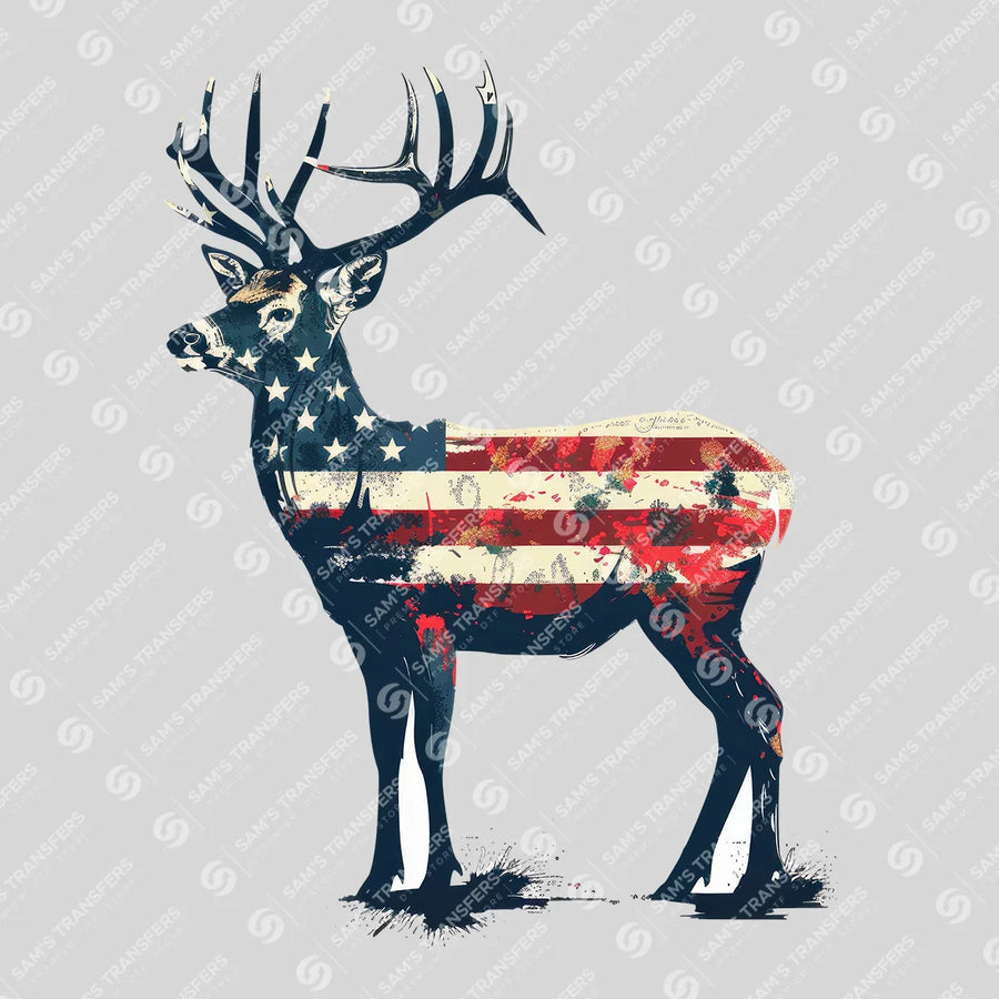American Flag Deer Vintage Ready-to-Press DTF Transfer | SAT09814