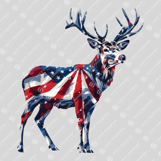 Apparel featuring a American Flag Buck-themed DTF transfer.
