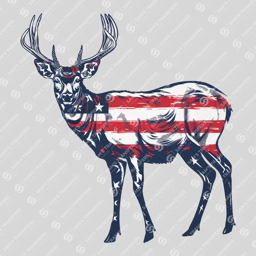 USA Flag Whitetail Ready-to-Press DTF Transfer | SAT09817