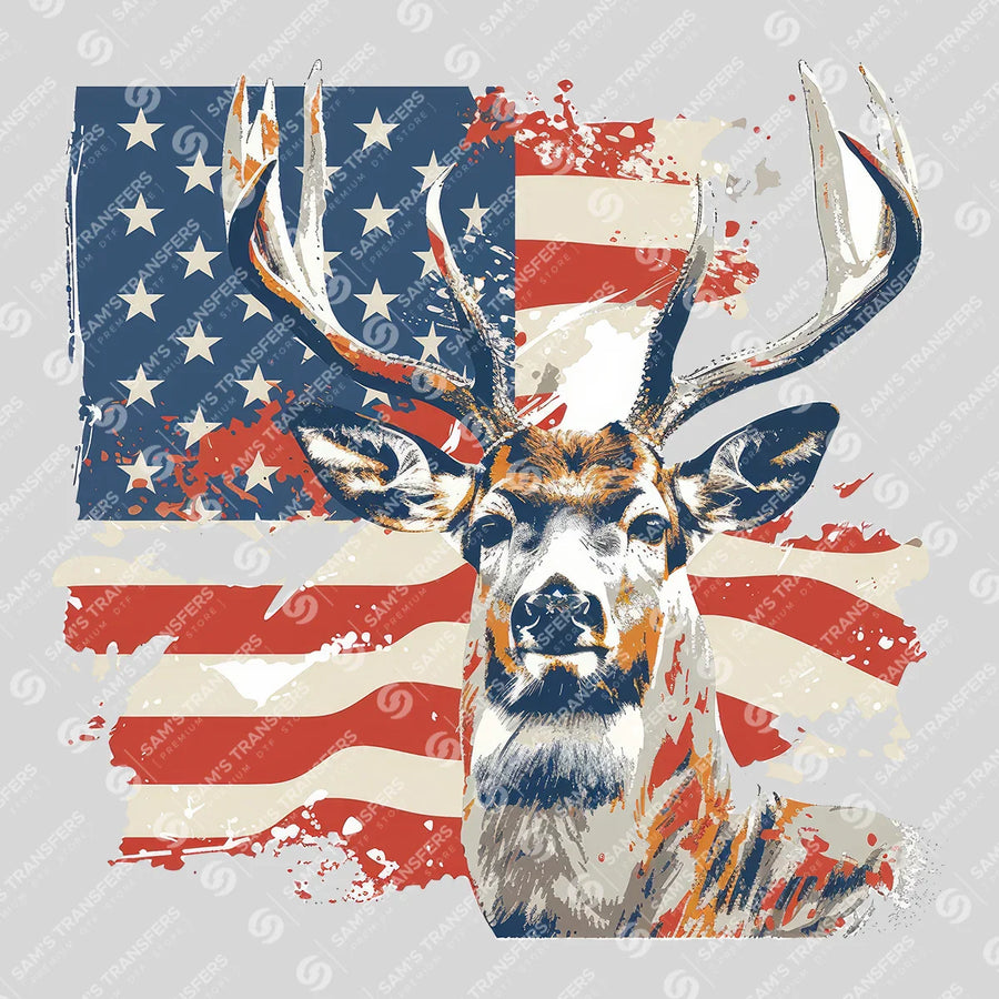 American Flag Deer Portrait Ready-to-Press DTF Transfer | SAT09818